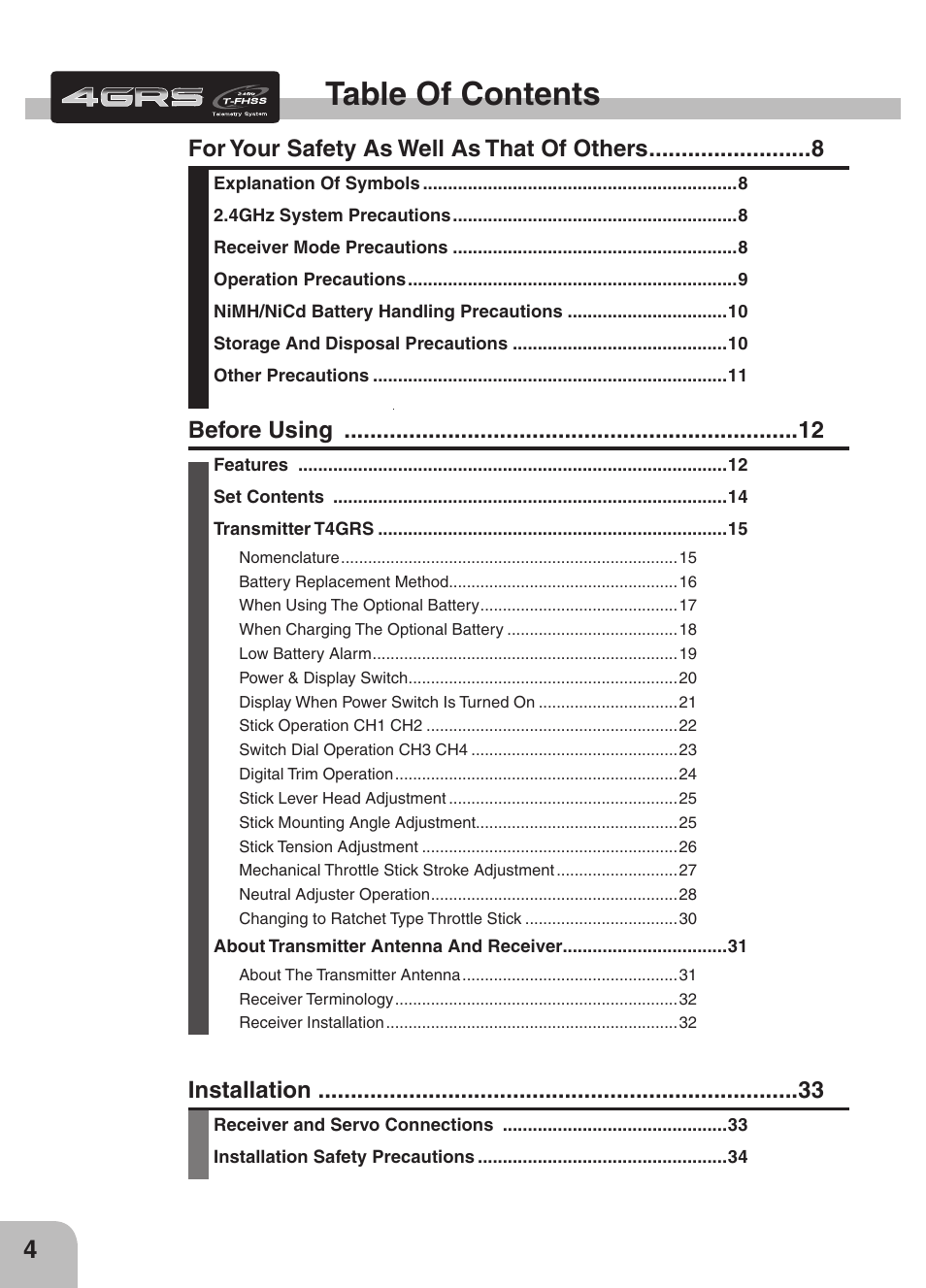 Futaba 4GRS User Manual | Page 4 / 128