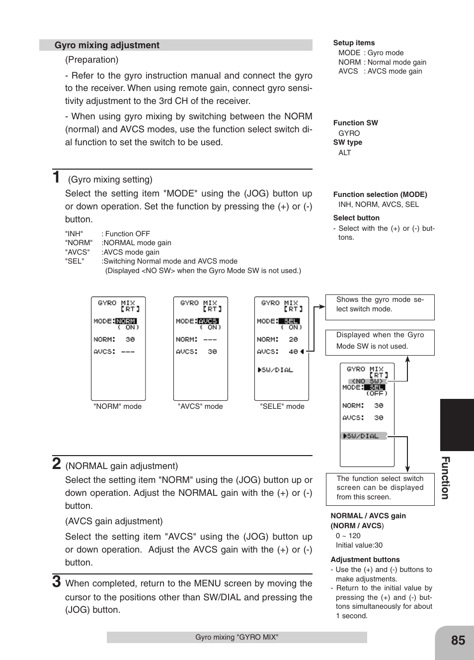 Fu nc tio n | Futaba 4GRS User Manual | Page 85 / 128