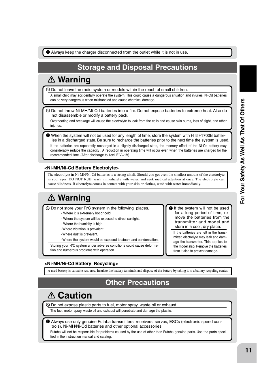 Caution, Ｎ warning, Ｎ warning ｎ | Storage and disposal precautions, Other precautions | Futaba 4PK 2.4GHz User Manual | Page 10 / 125