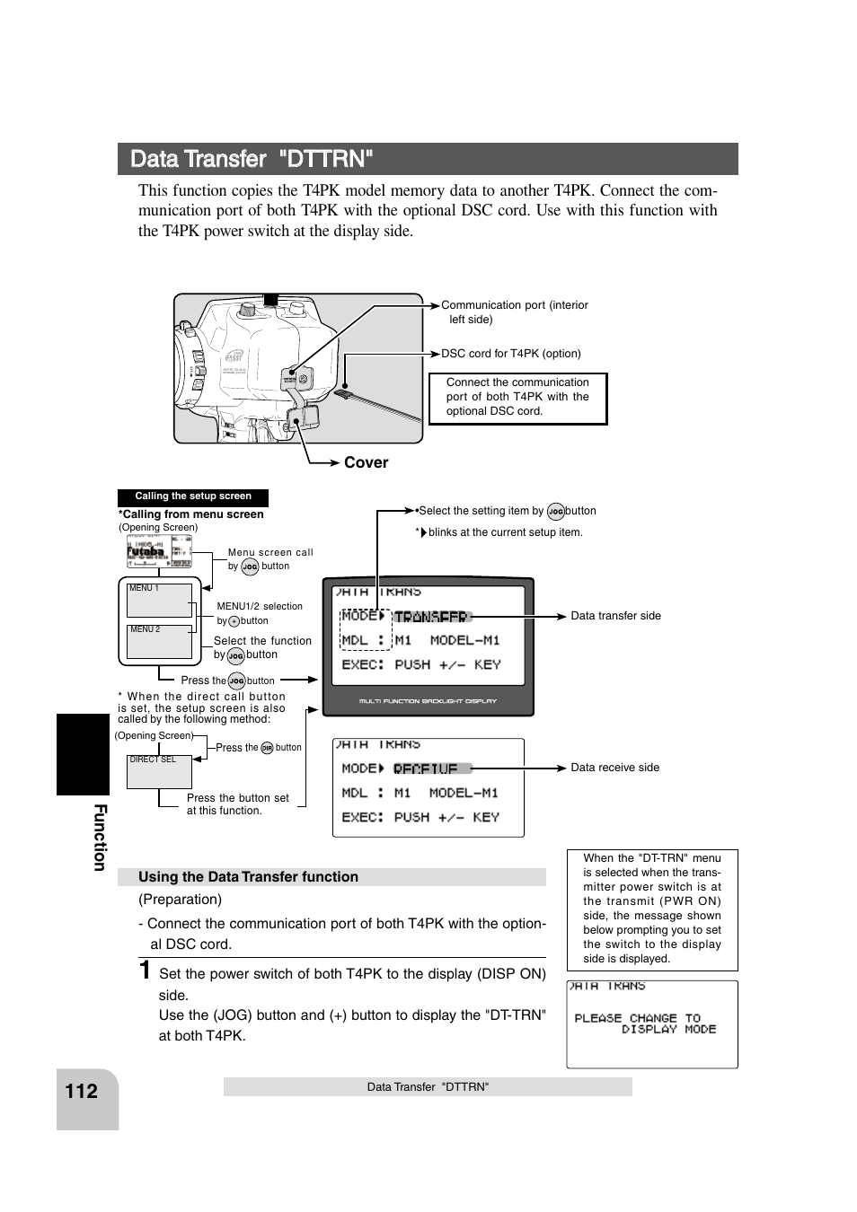 Data transfer "dttrn, Fu n c tio n | Futaba 4PK 2.4GHz User Manual | Page 111 / 125