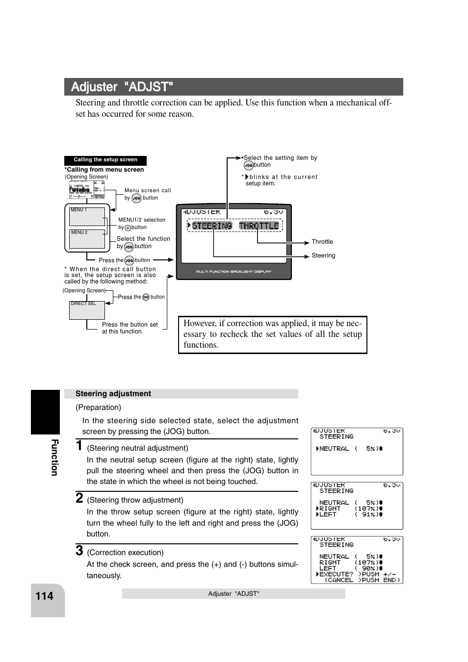 Adjuster "adjst, Fu n c tio n | Futaba 4PK 2.4GHz User Manual | Page 113 / 125