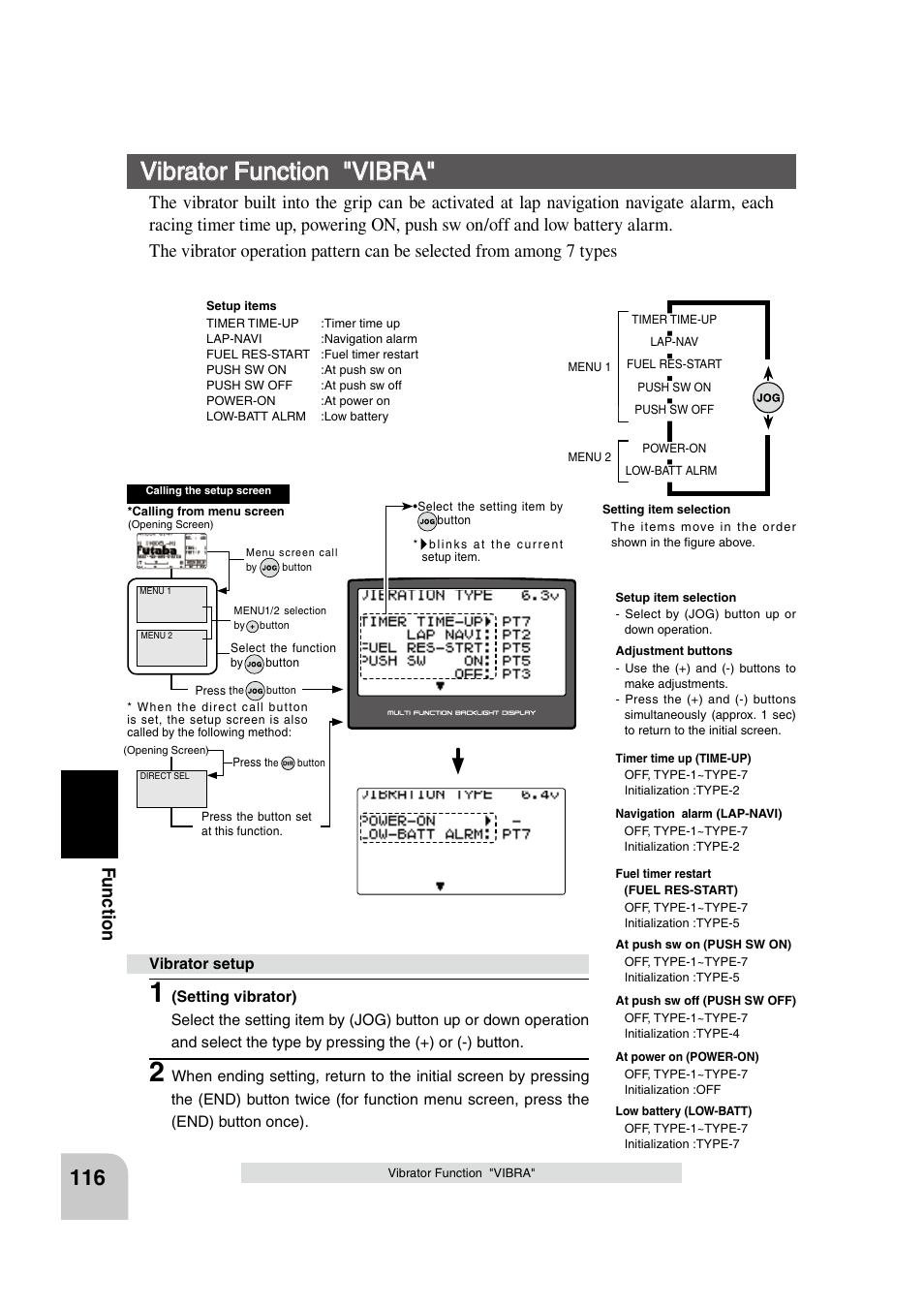 Vibrator function "vibra, Fu n c tio n | Futaba 4PK 2.4GHz User Manual | Page 115 / 125