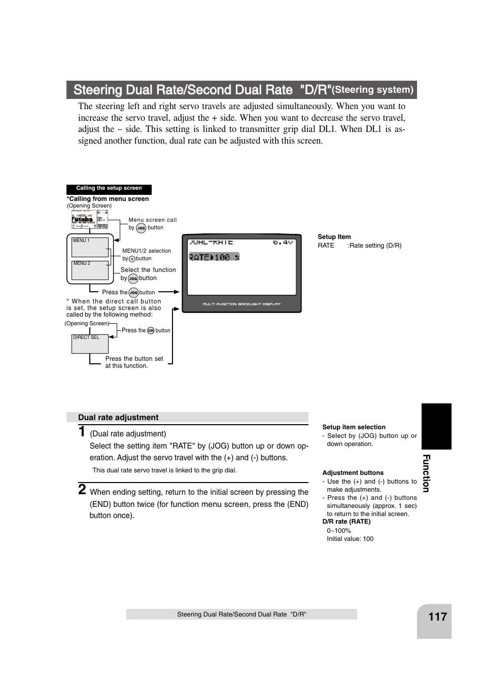 Steering dual rate/second dual rate "d/r, Fu n c tio n | Futaba 4PK 2.4GHz User Manual | Page 116 / 125