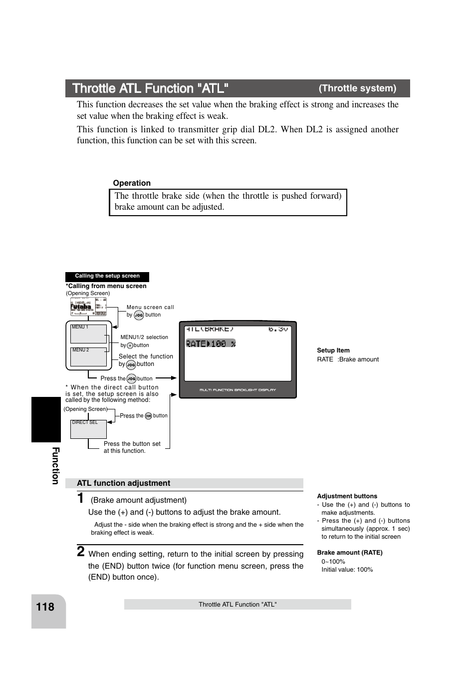 Throttle atl function "atl, Fu n c tio n | Futaba 4PK 2.4GHz User Manual | Page 117 / 125