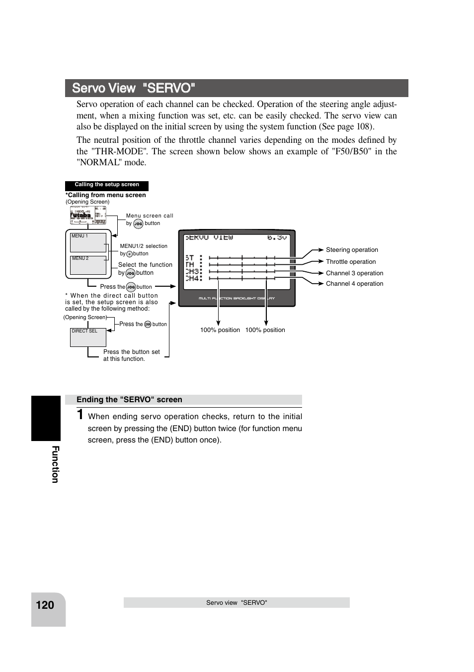 Servo view "servo, Fu n c tio n | Futaba 4PK 2.4GHz User Manual | Page 119 / 125