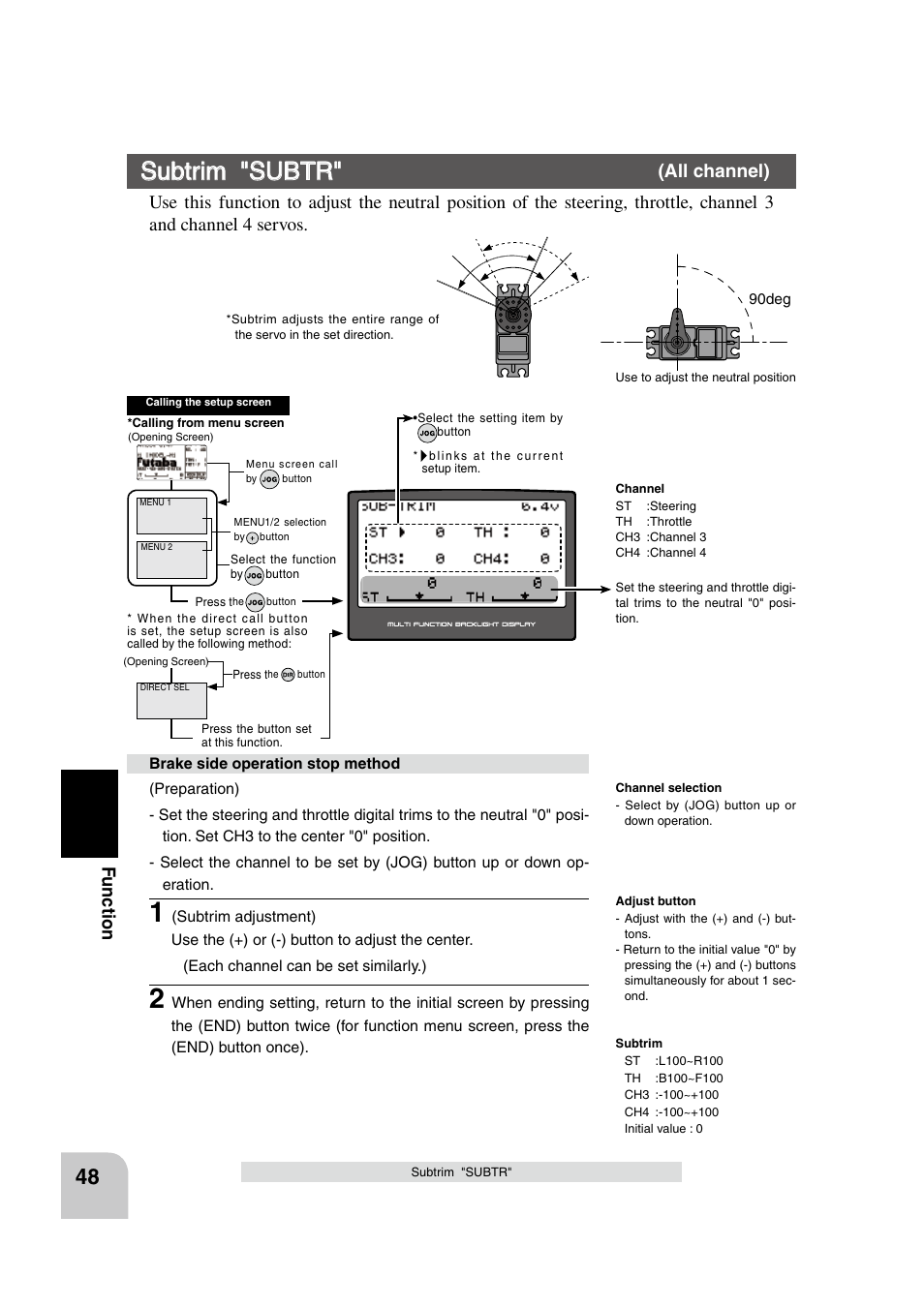 Subtrim "subtr, Fu n c tio n, All channel) | Futaba 4PK 2.4GHz User Manual | Page 47 / 125