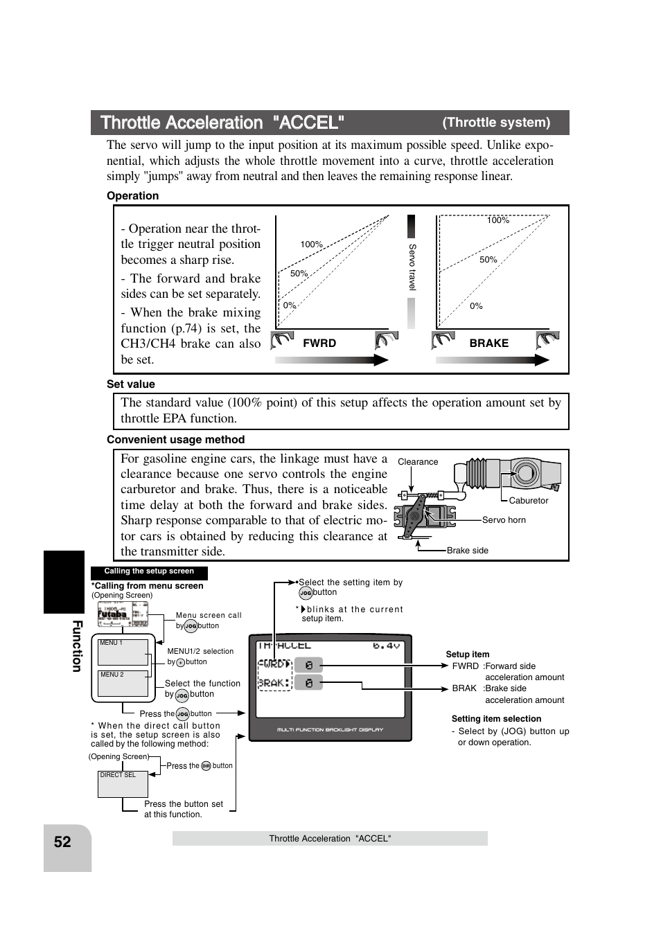 Throttle acceleration "accel, Fu n c tio n | Futaba 4PK 2.4GHz User Manual | Page 51 / 125