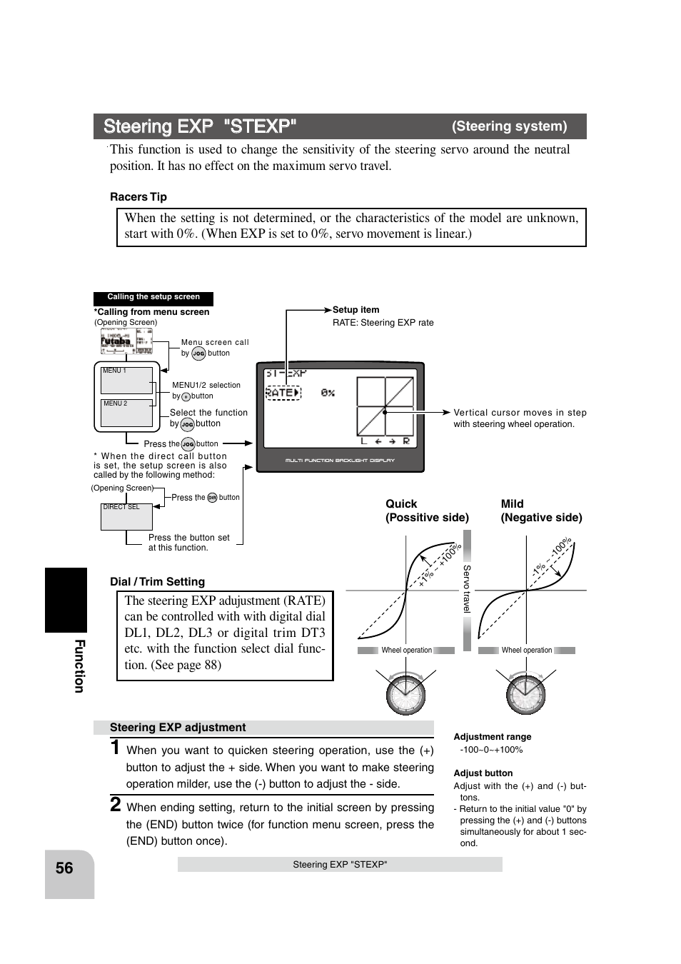 Steering exp "stexp, Fu n c tio n | Futaba 4PK 2.4GHz User Manual | Page 55 / 125