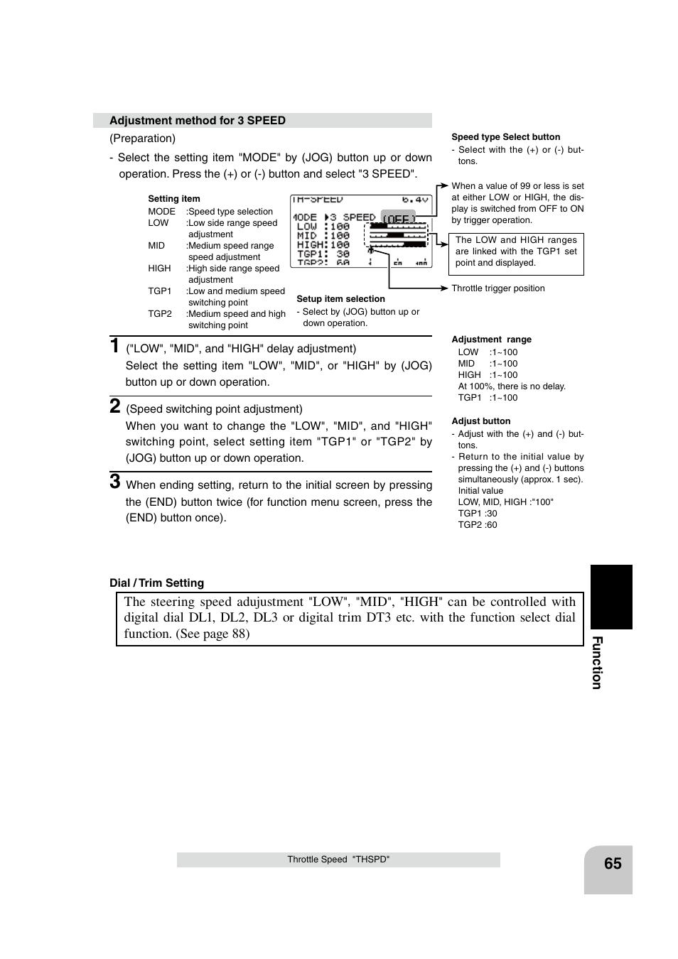 Fu n c tio n, The steering speed adujustment, High | Futaba 4PK 2.4GHz User Manual | Page 64 / 125