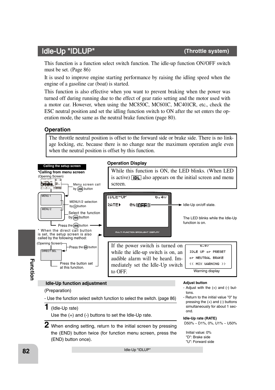 Idle-up "idlup, Fu n c tio n, Throttle system) | Futaba 4PK 2.4GHz User Manual | Page 81 / 125