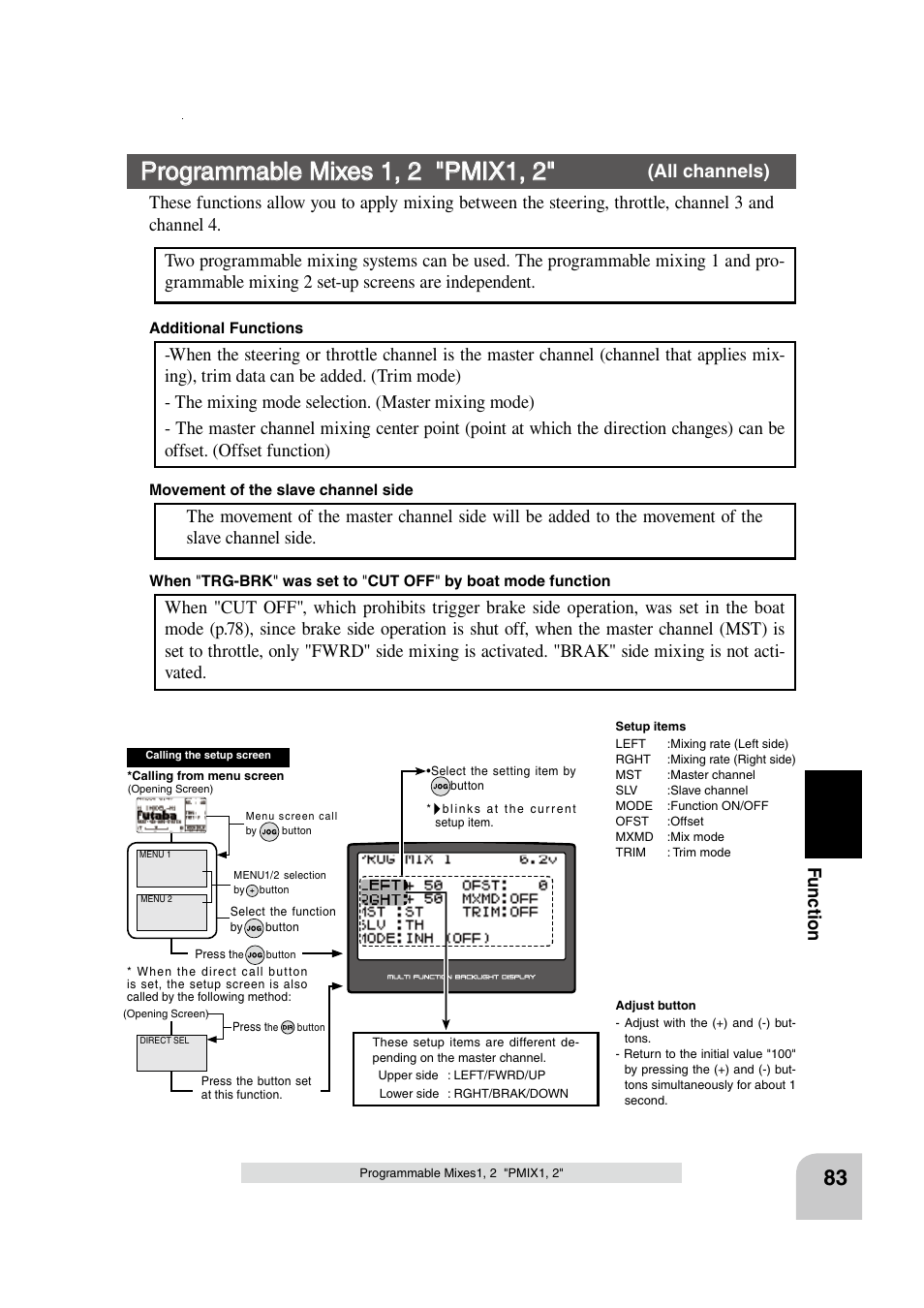 Programmable mixes 1, 2 "pmix1, 2, Fu n c tio n, All channels) | Futaba 4PK 2.4GHz User Manual | Page 82 / 125