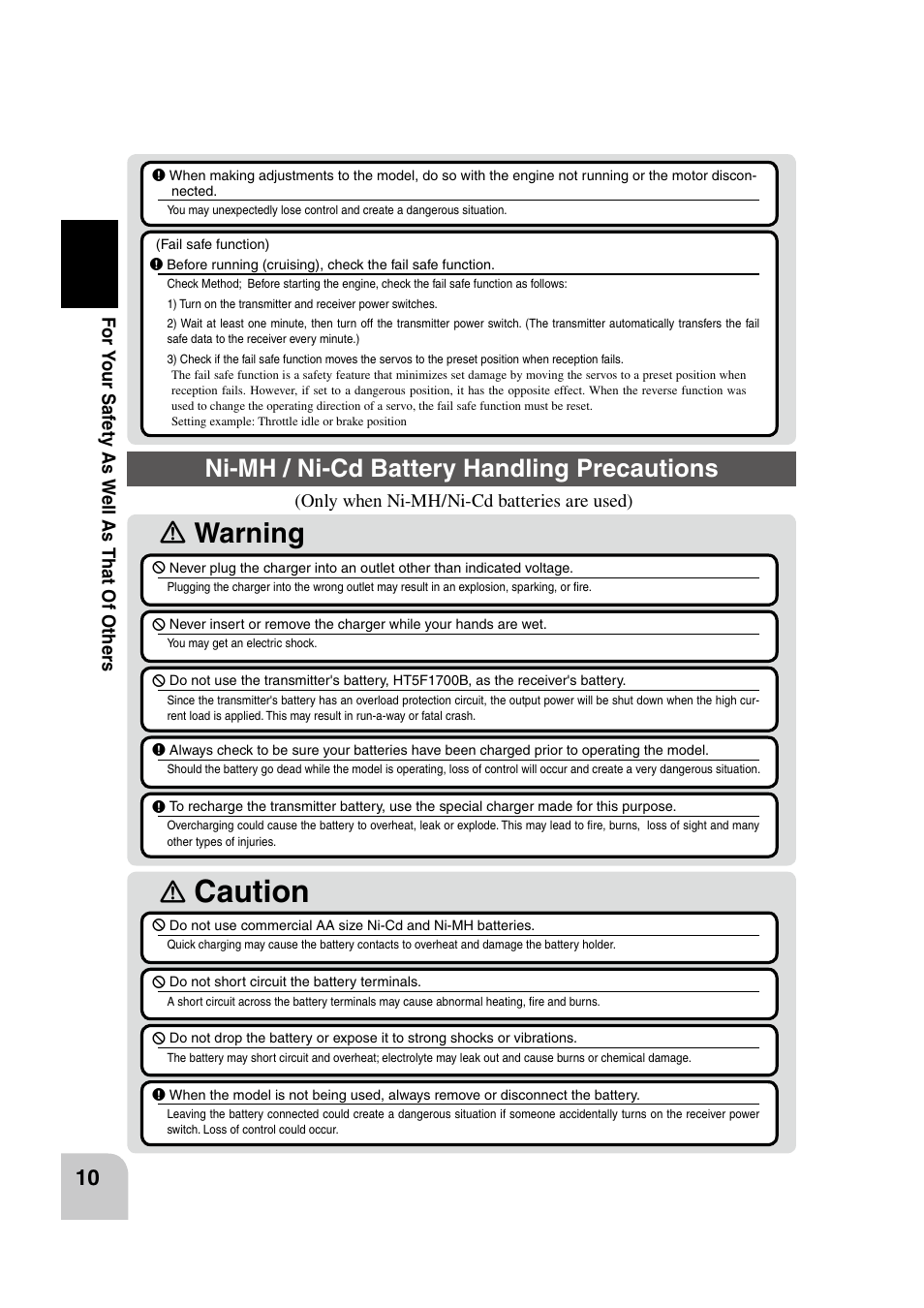 Caution, Ｎ warning, Ni-mh / ni-cd battery handling precautions | Futaba 4PK 2.4GHz User Manual | Page 9 / 125