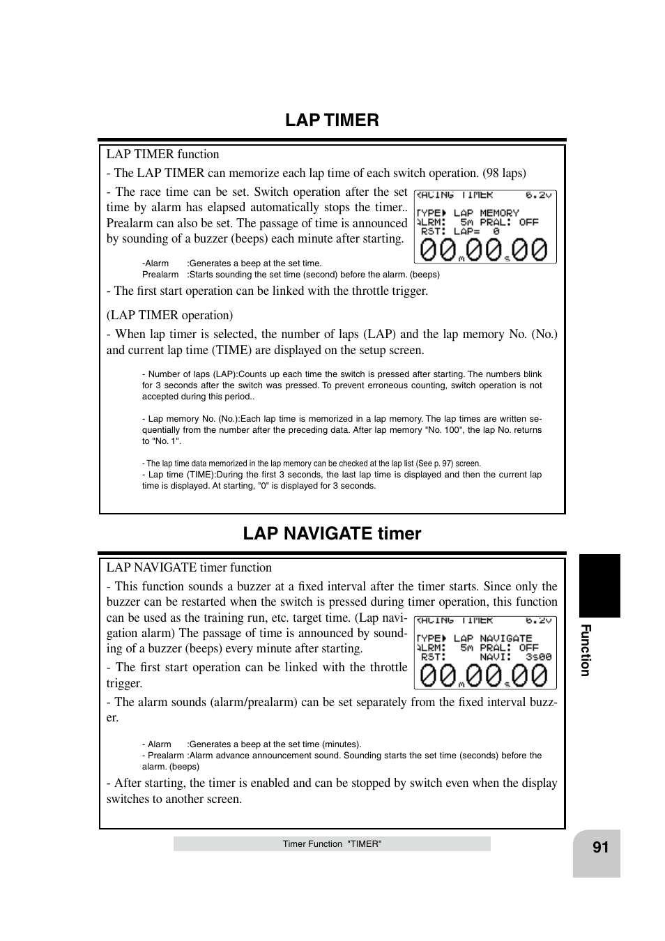 Lap timer, Lap navigate timer | Futaba 4PK 2.4GHz User Manual | Page 90 / 125