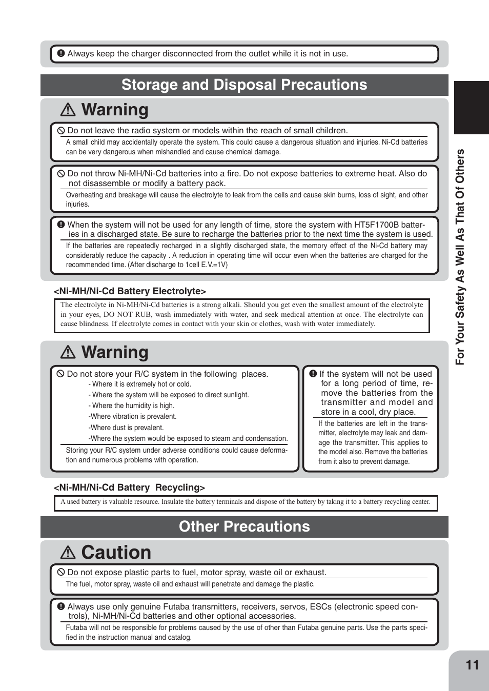 Caution, Ｎ warning, Ｎ warning ｎ | Storage and disposal precautions, Other precautions | Futaba 4PKS 2.4GHz User Manual | Page 11 / 129