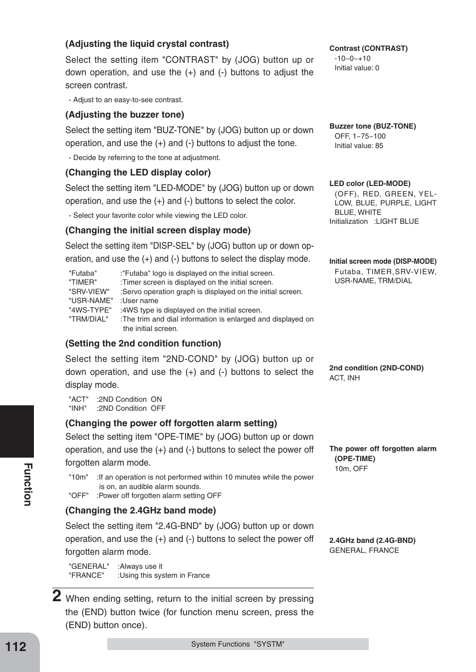 Fu n c tio n | Futaba 4PKS 2.4GHz User Manual | Page 112 / 129