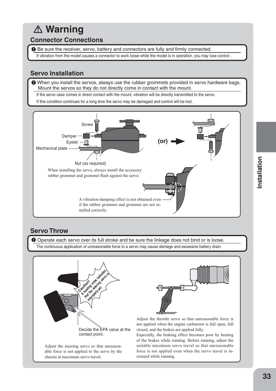 Ｎ warning, Servo throw | Futaba 4PKS 2.4GHz User Manual | Page 33 / 129