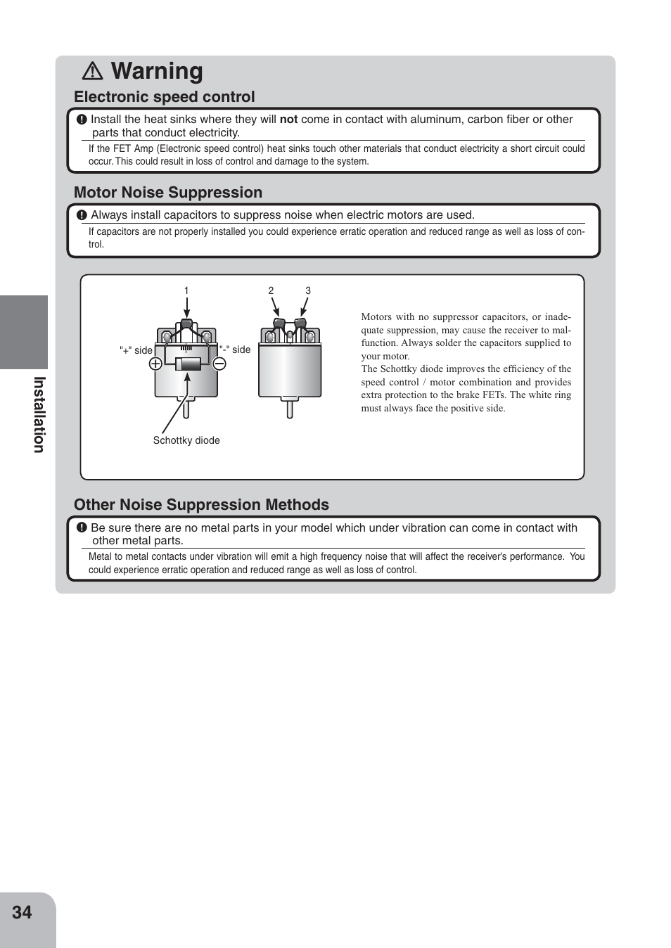 Ｎ warning, Other noise suppression methods | Futaba 4PKS 2.4GHz User Manual | Page 34 / 129