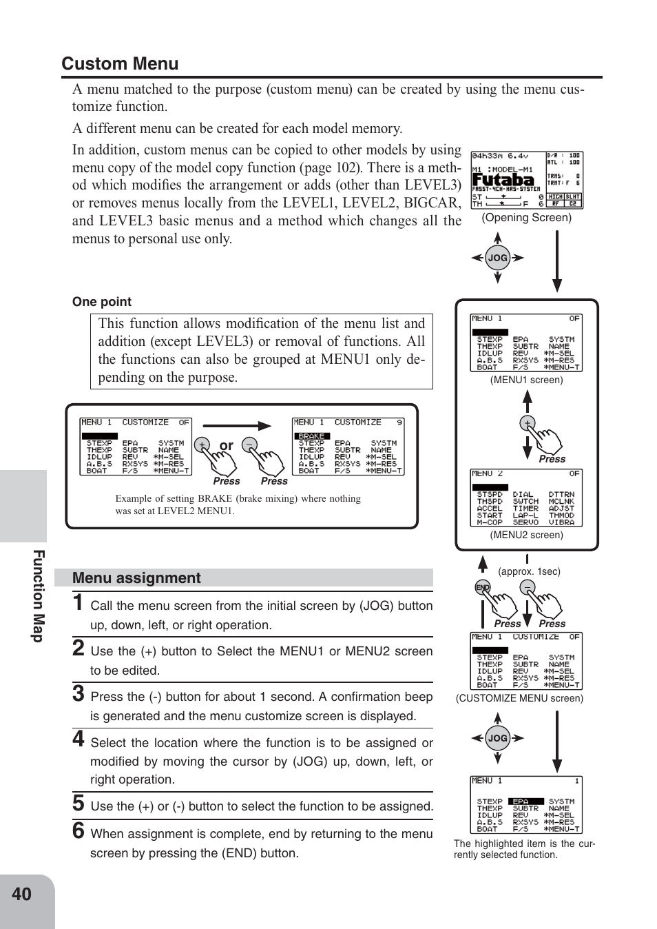 Custom menu | Futaba 4PKS 2.4GHz User Manual | Page 40 / 129