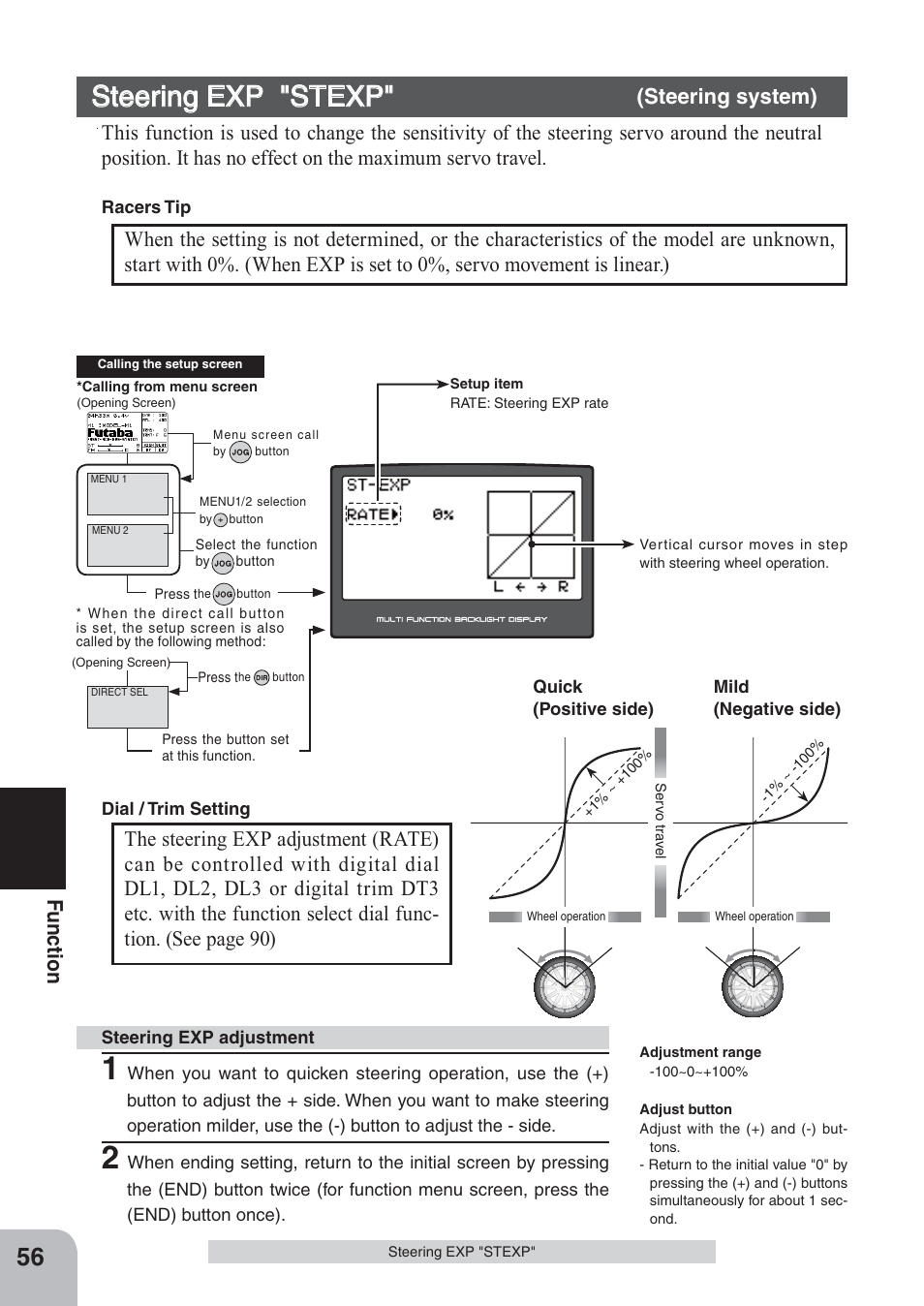 Steering exp "stexp, Fu n c tio n | Futaba 4PKS 2.4GHz User Manual | Page 56 / 129
