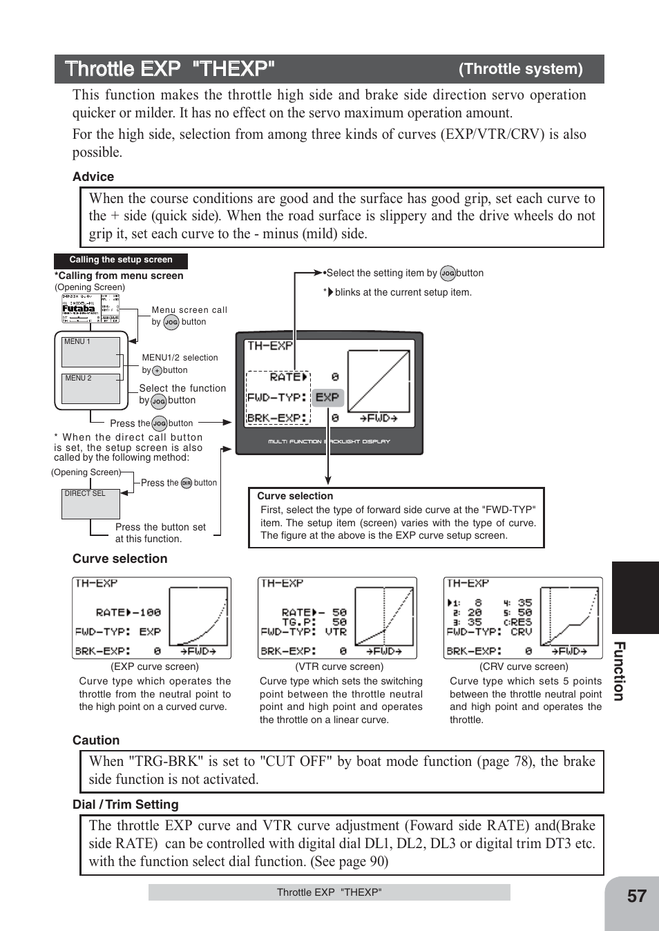 Throttle exp "thexp, Fu n c tio n | Futaba 4PKS 2.4GHz User Manual | Page 57 / 129