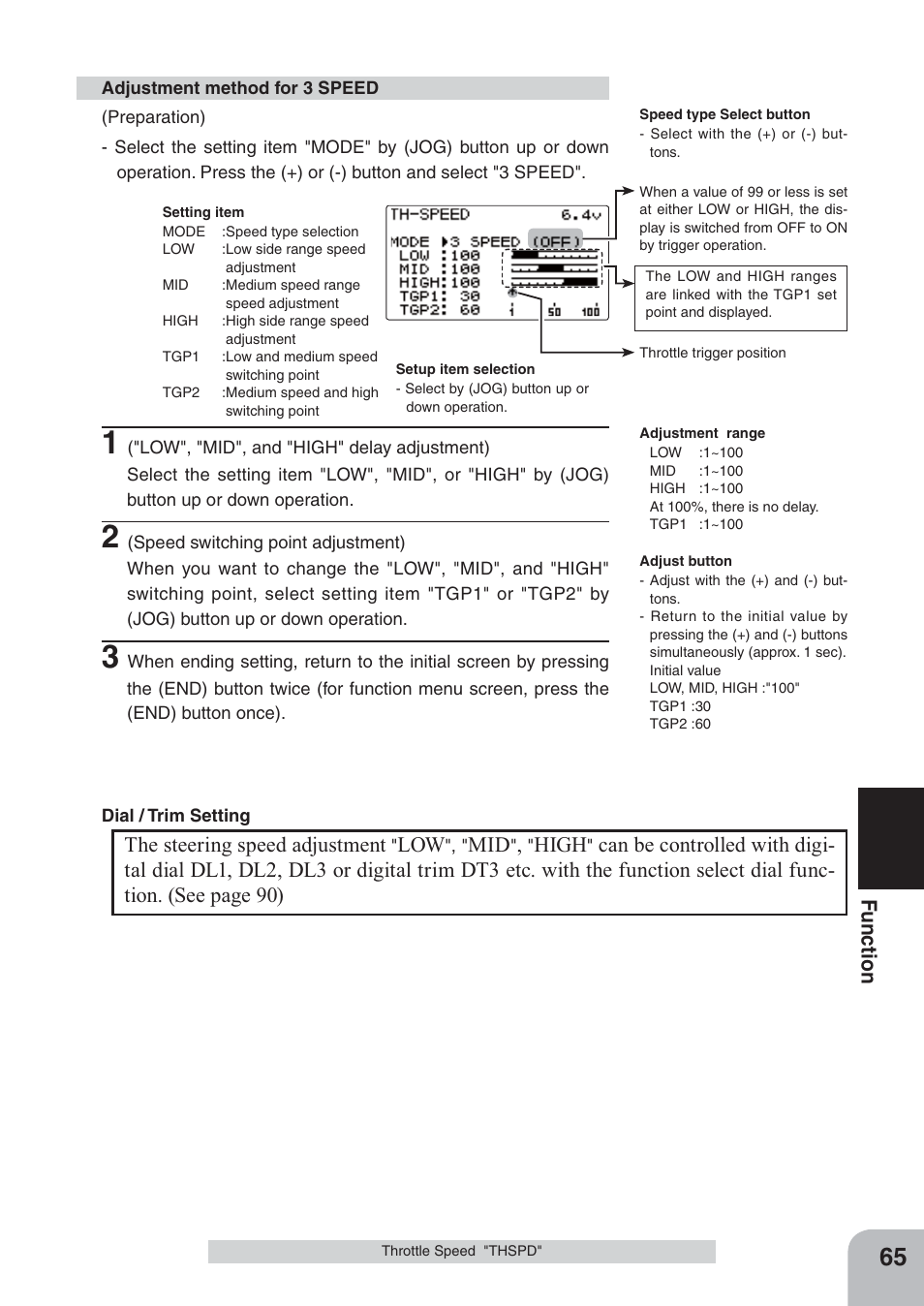 Fu n c tio n, The steering speed adjustment, High | Futaba 4PKS 2.4GHz User Manual | Page 65 / 129
