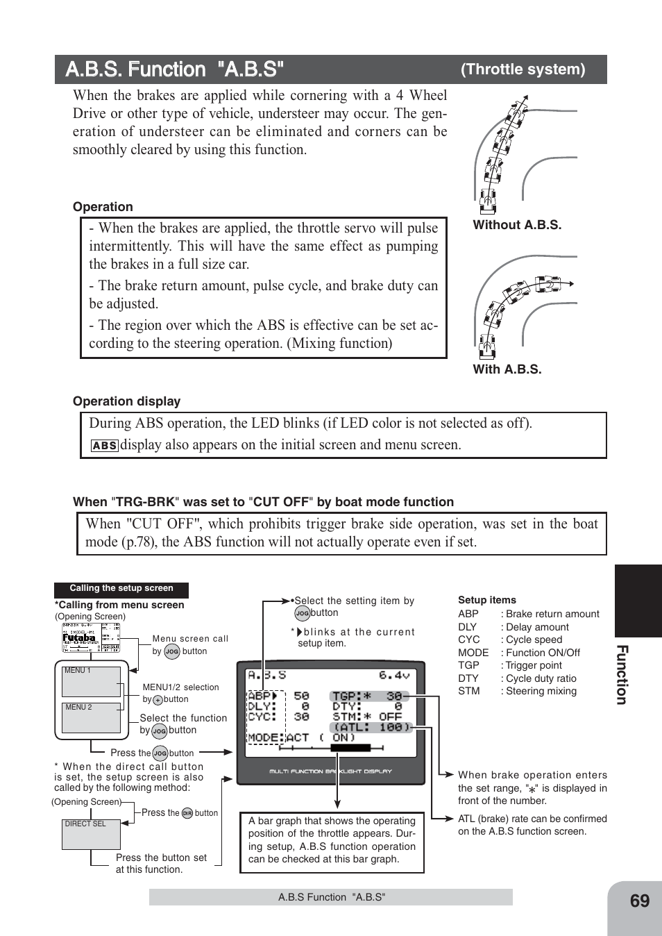 A.b.s. function "a.b.s, Fu n c tio n | Futaba 4PKS 2.4GHz User Manual | Page 69 / 129