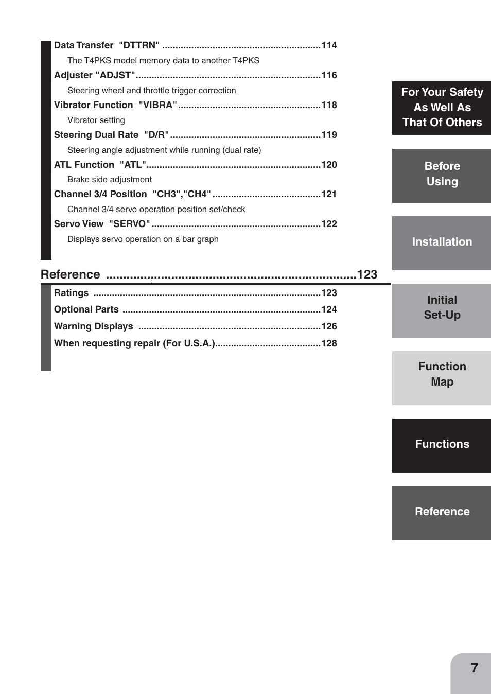 Reference | Futaba 4PKS 2.4GHz User Manual | Page 7 / 129