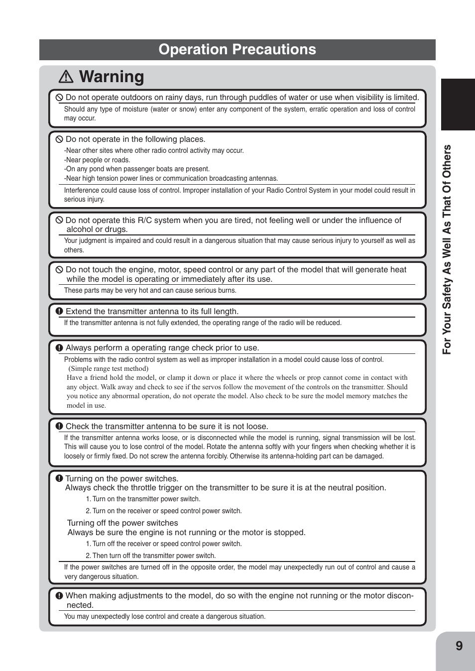 Ｎ warning, Operation precautions | Futaba 4PKS 2.4GHz User Manual | Page 9 / 129