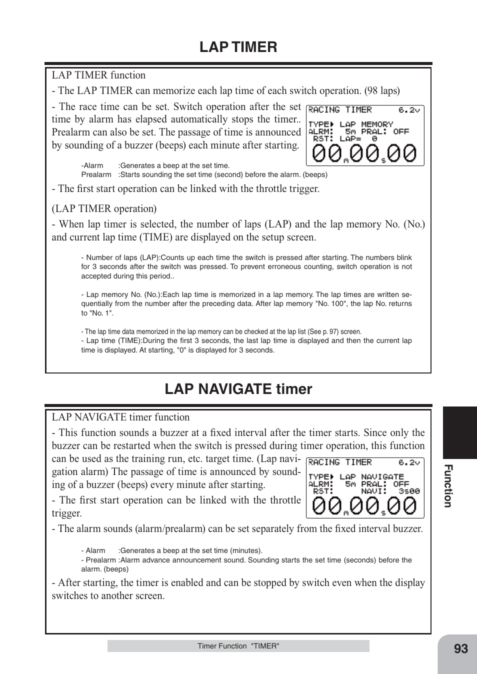 Lap timer, Lap navigate timer | Futaba 4PKS 2.4GHz User Manual | Page 93 / 129