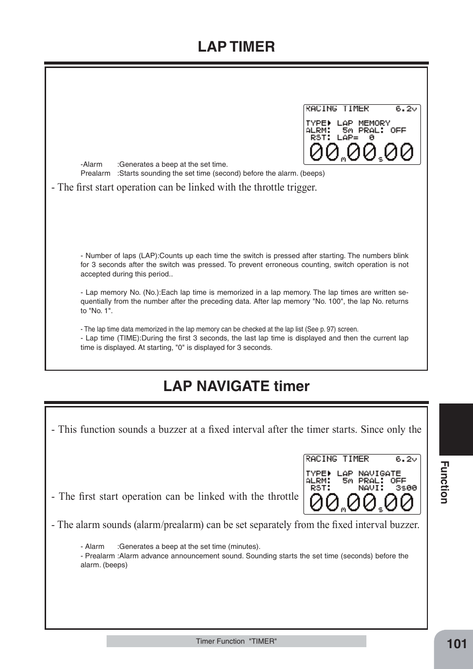 Lap timer, Lap navigate timer | Futaba 4PKS-R 2.4GHz User Manual | Page 101 / 142