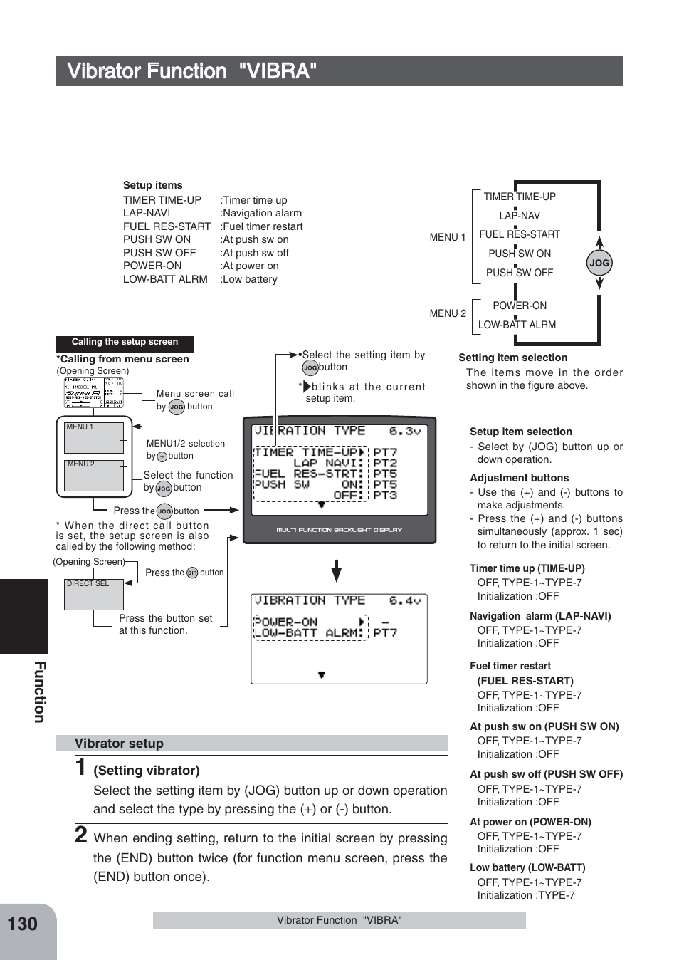 Vibrator function "vibra, Fu n c tio n | Futaba 4PKS-R 2.4GHz User Manual | Page 130 / 142