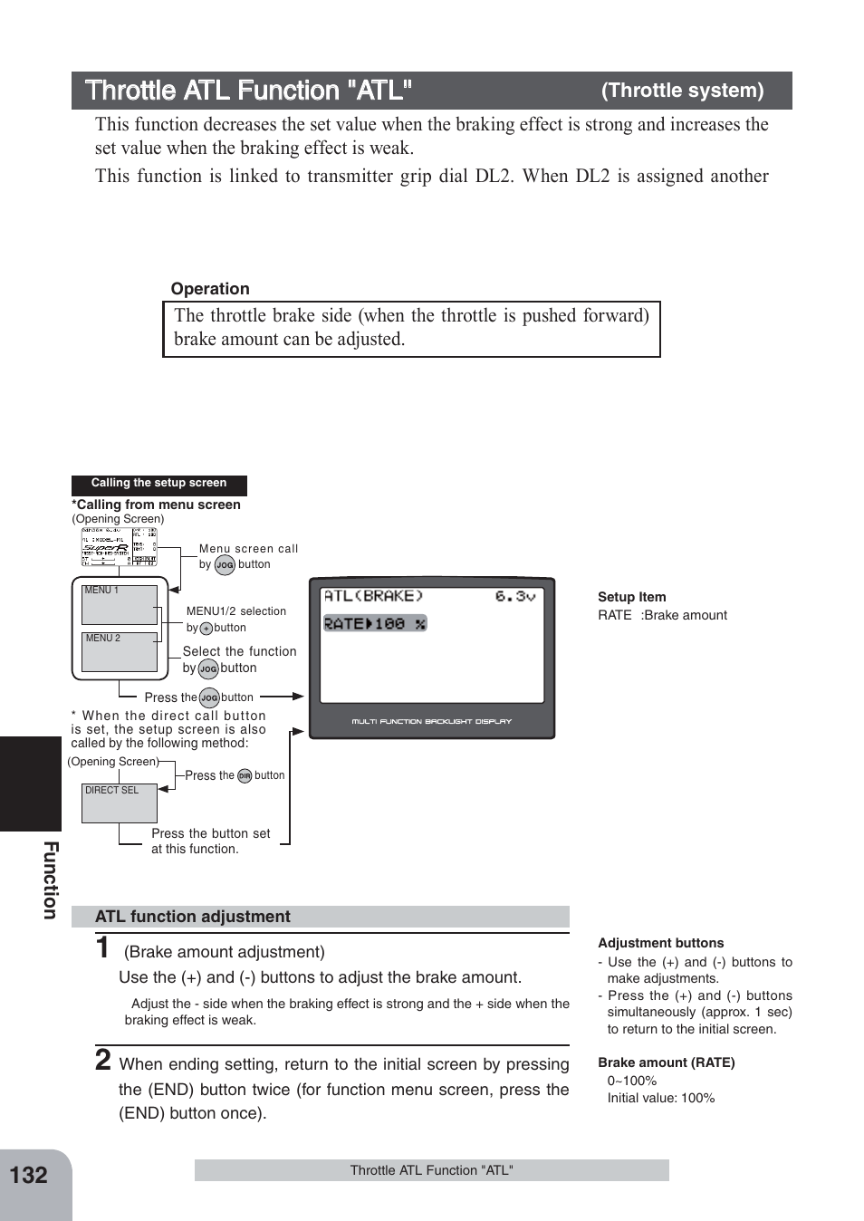 Throttle atl function "atl, Fu n c tio n | Futaba 4PKS-R 2.4GHz User Manual | Page 132 / 142