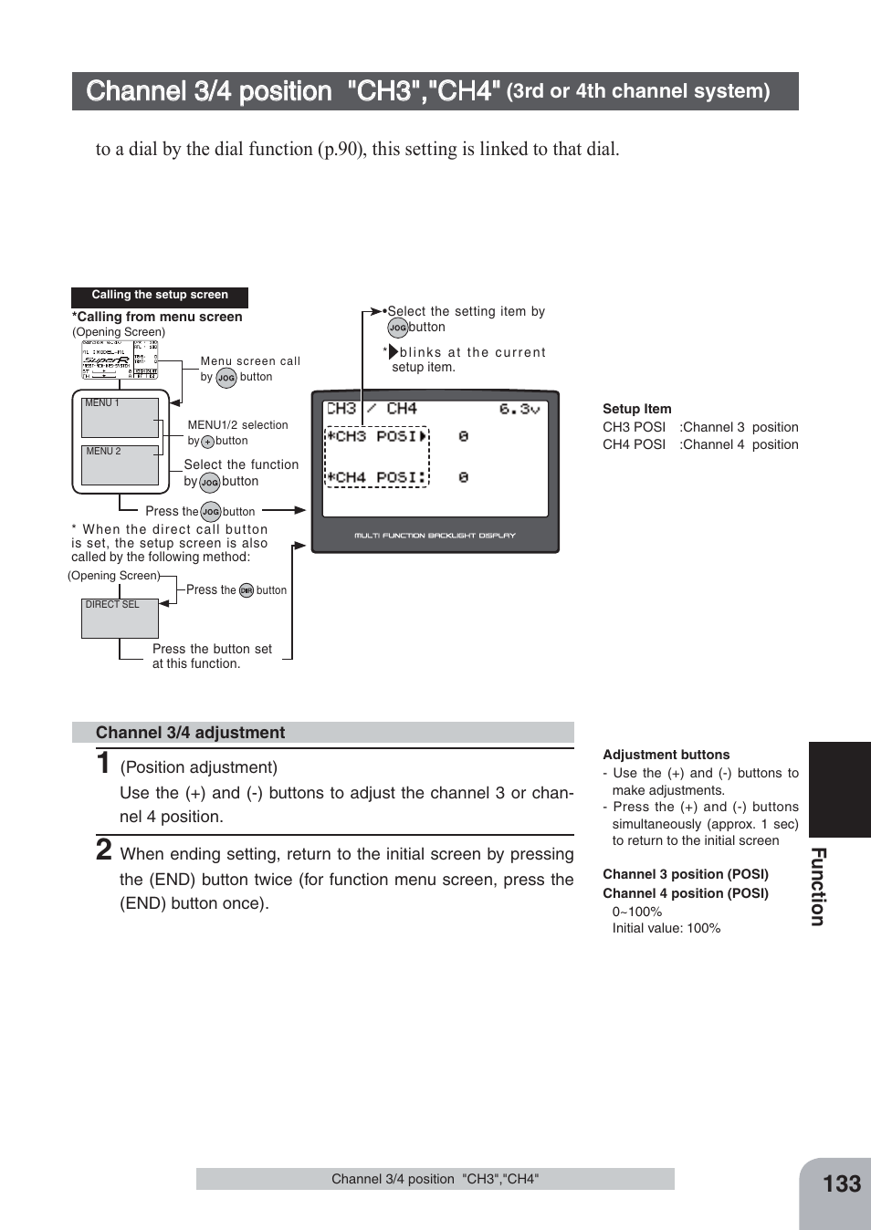 Channel 3/4 position "ch3","ch4, Fu n c tio n | Futaba 4PKS-R 2.4GHz User Manual | Page 133 / 142