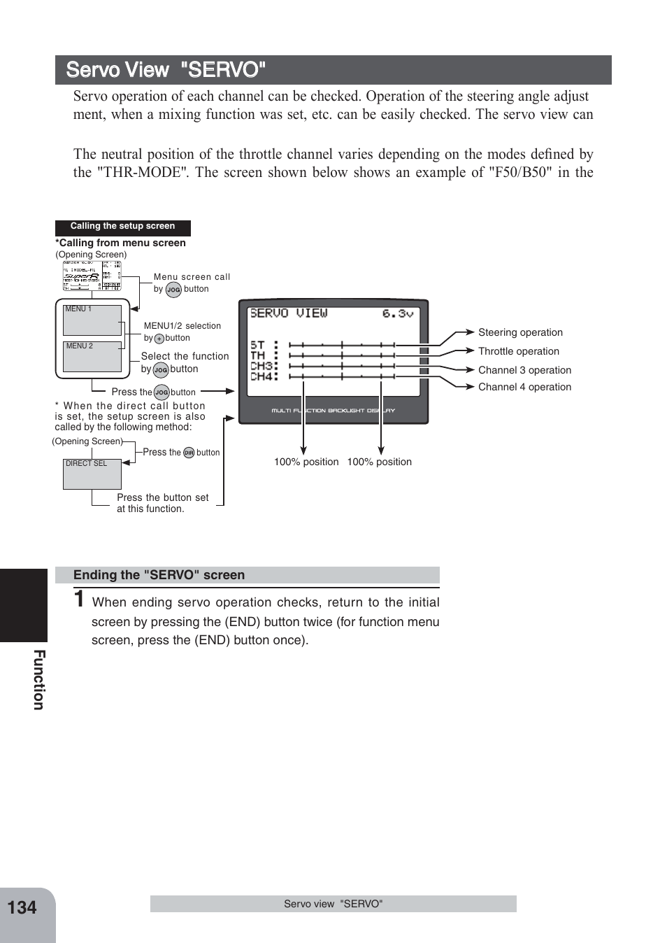 Servo view "servo, Fu n c tio n | Futaba 4PKS-R 2.4GHz User Manual | Page 134 / 142