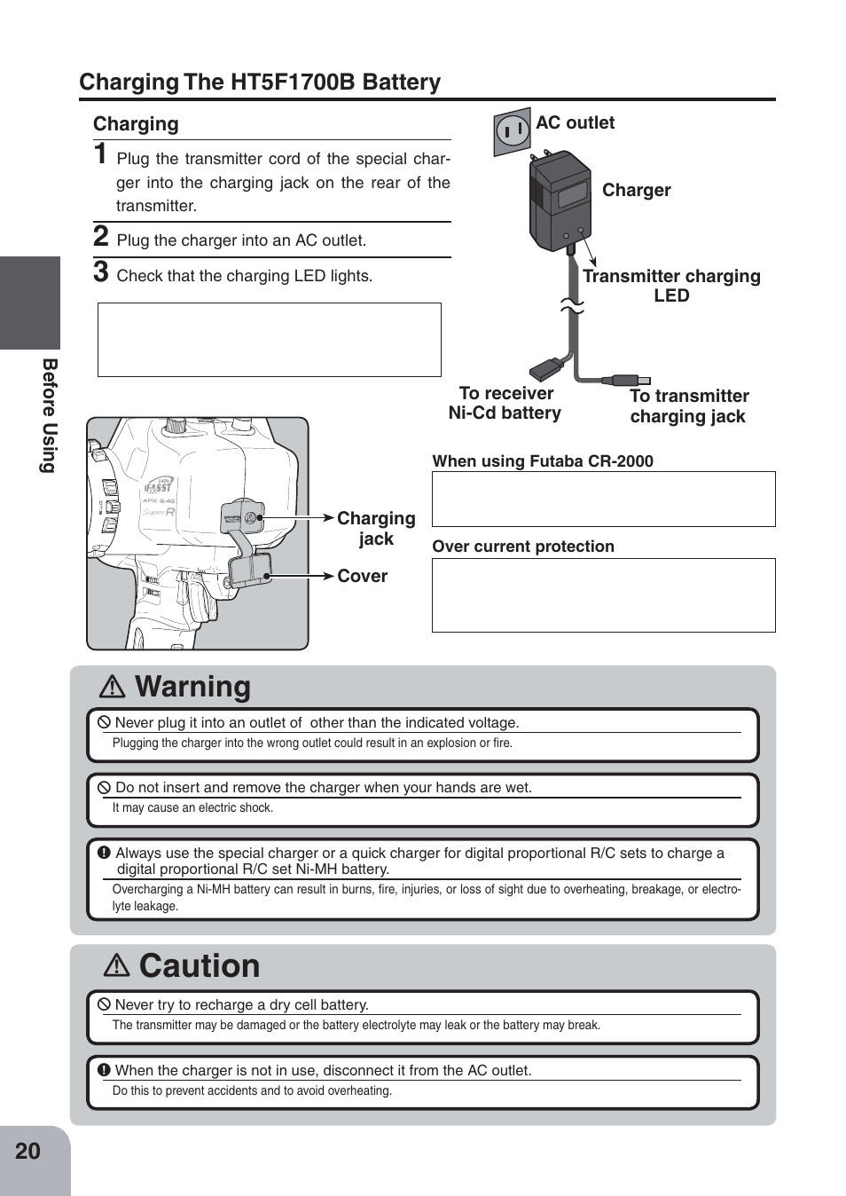 Caution, Warning | Futaba 4PKS-R 2.4GHz User Manual | Page 20 / 142