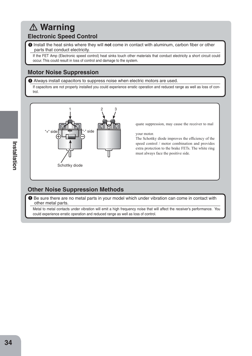 Warning, Other noise suppression methods | Futaba 4PKS-R 2.4GHz User Manual | Page 34 / 142