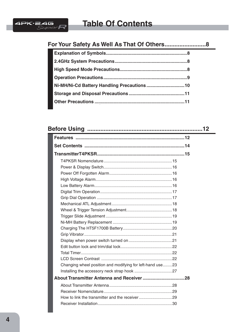 Futaba 4PKS-R 2.4GHz User Manual | Page 4 / 142