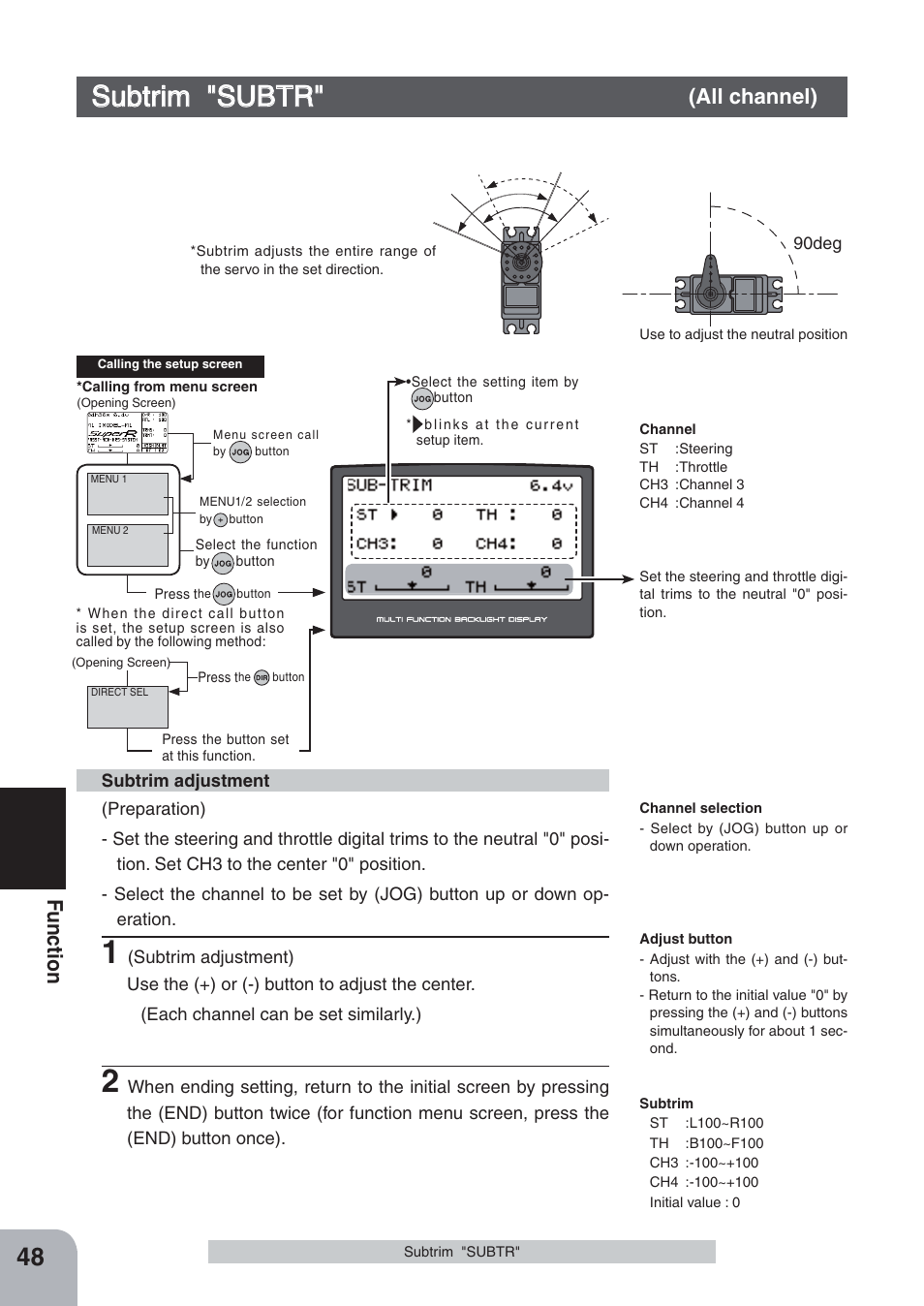 3ubtrim, Fu n c tio n, All channel) | Futaba 4PKS-R 2.4GHz User Manual | Page 48 / 142