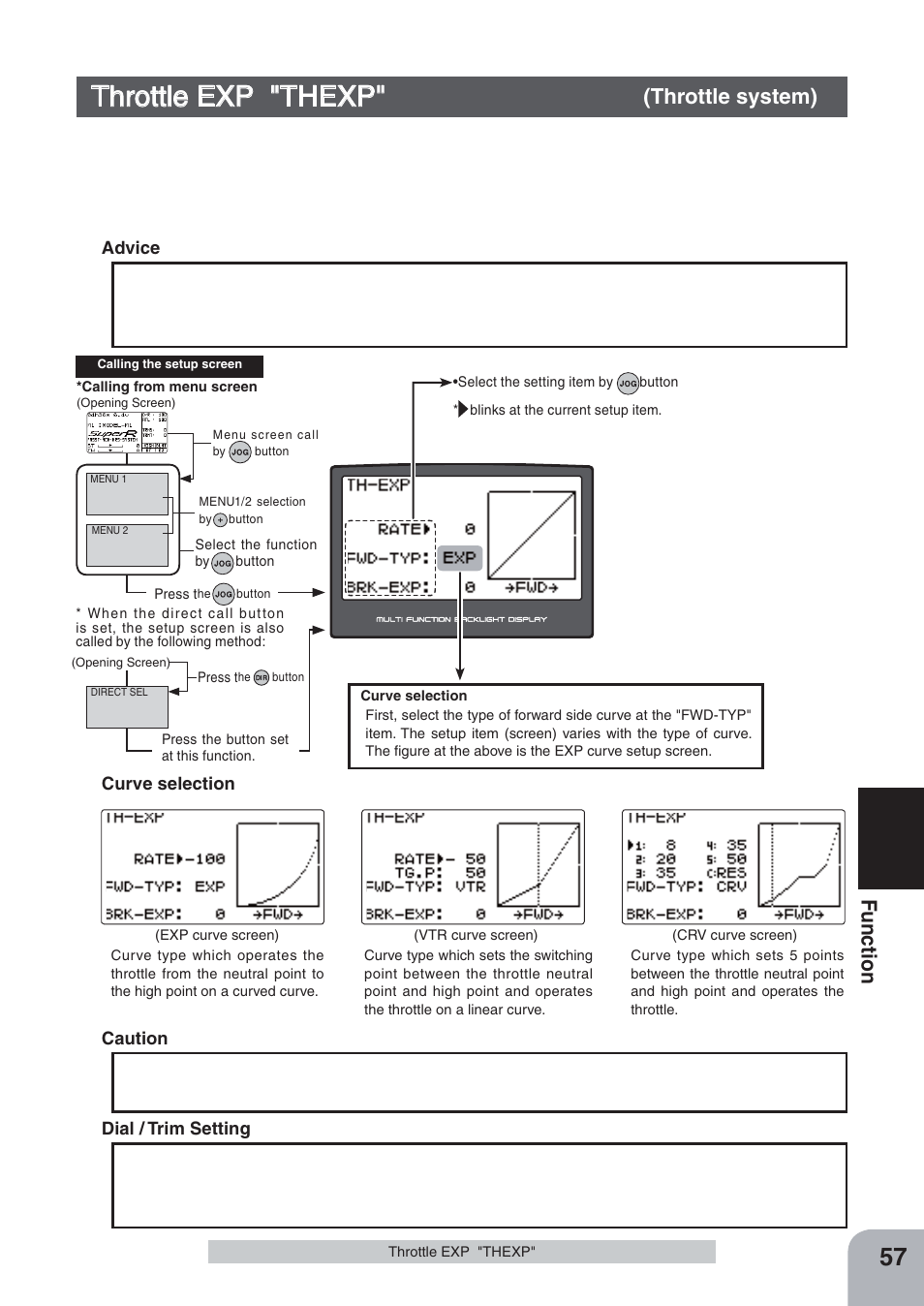 Throttle exp "thexp, Fu n c tio n | Futaba 4PKS-R 2.4GHz User Manual | Page 57 / 142