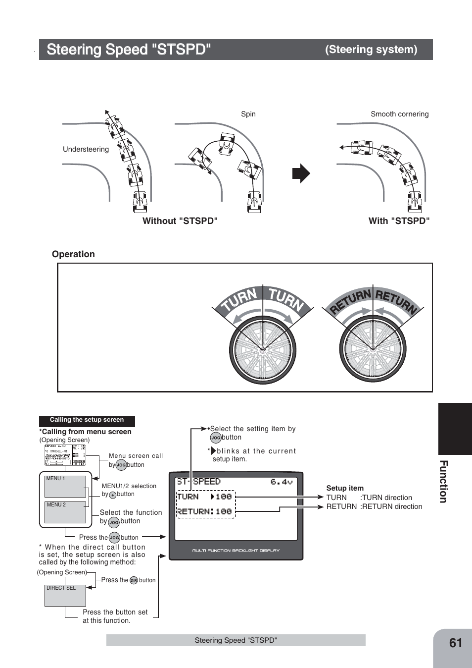 3teering, Tu rn turn, Fu n c tio n | Ret ur n retu rn | Futaba 4PKS-R 2.4GHz User Manual | Page 61 / 142