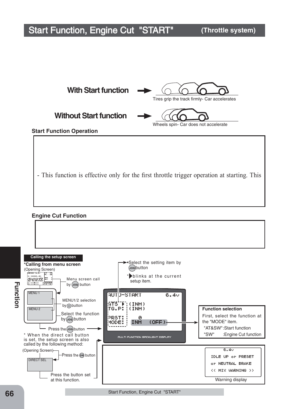 3tart, Without start function with start function, Fu n c tio n | Futaba 4PKS-R 2.4GHz User Manual | Page 66 / 142