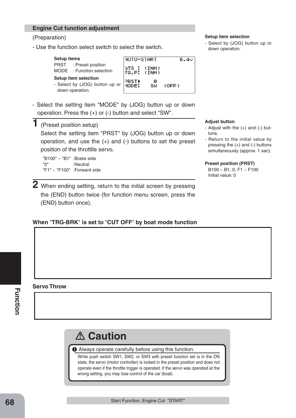 Caution, Fu n c tio n | Futaba 4PKS-R 2.4GHz User Manual | Page 68 / 142