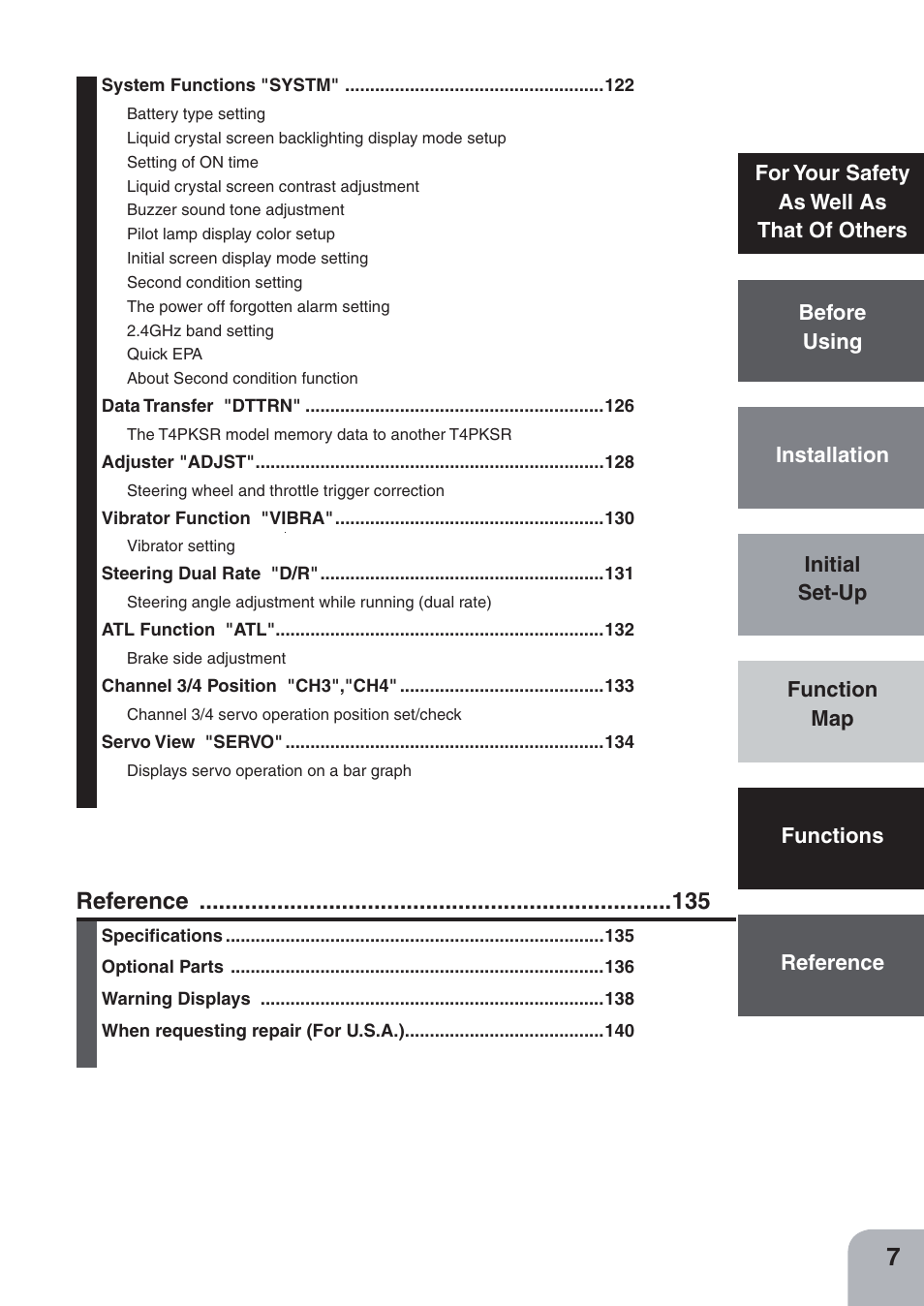 Reference | Futaba 4PKS-R 2.4GHz User Manual | Page 7 / 142