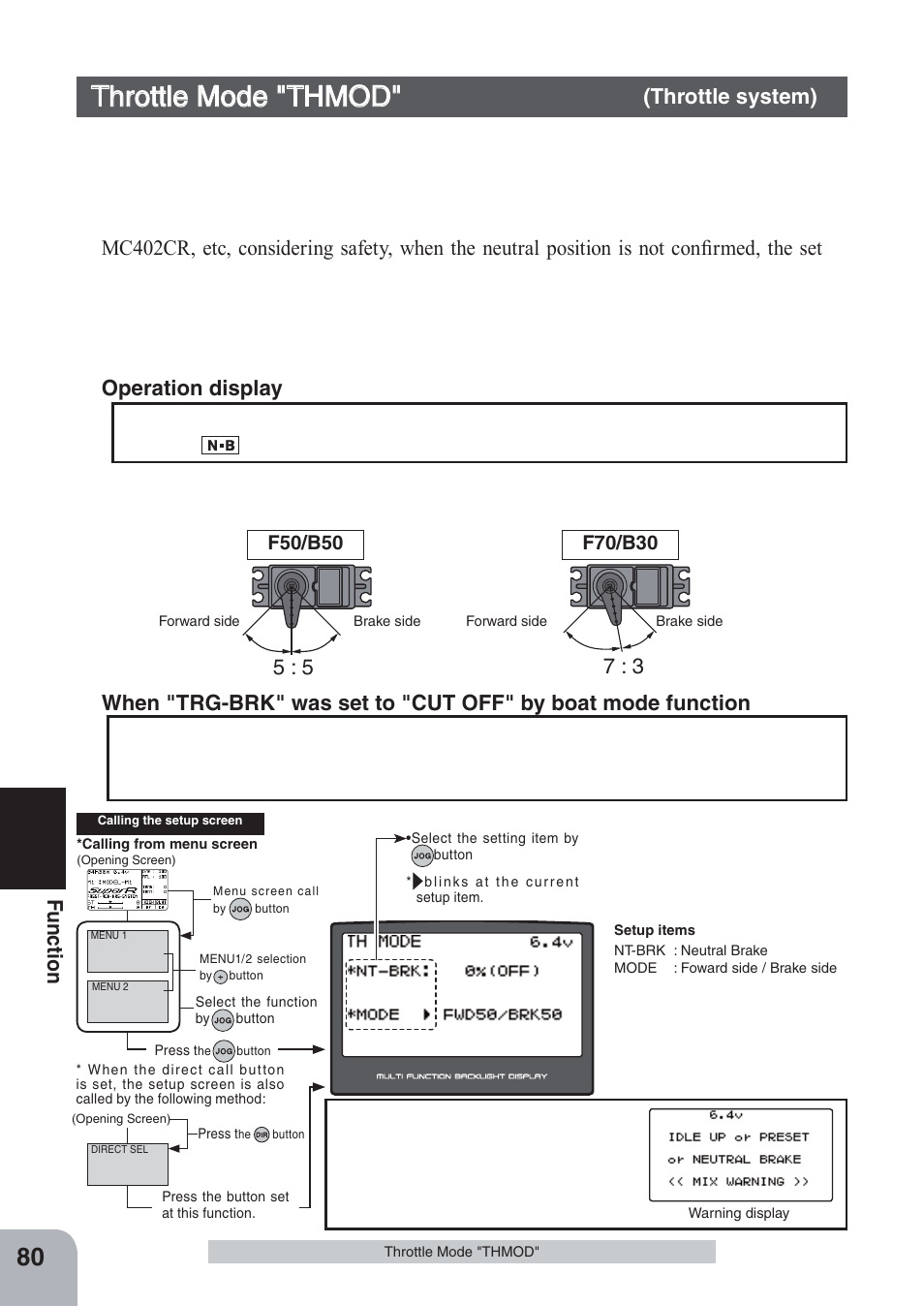 4hrottle, Fu n c tio n, Throttle system) | Futaba 4PKS-R 2.4GHz User Manual | Page 80 / 142