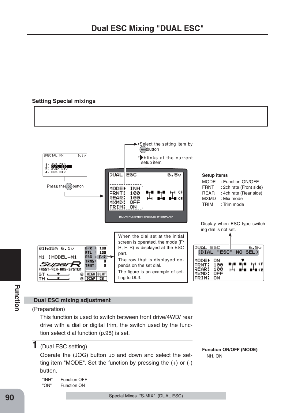 Dual esc mixing "dual esc, Fu n c tio n | Futaba 4PKS-R 2.4GHz User Manual | Page 90 / 142