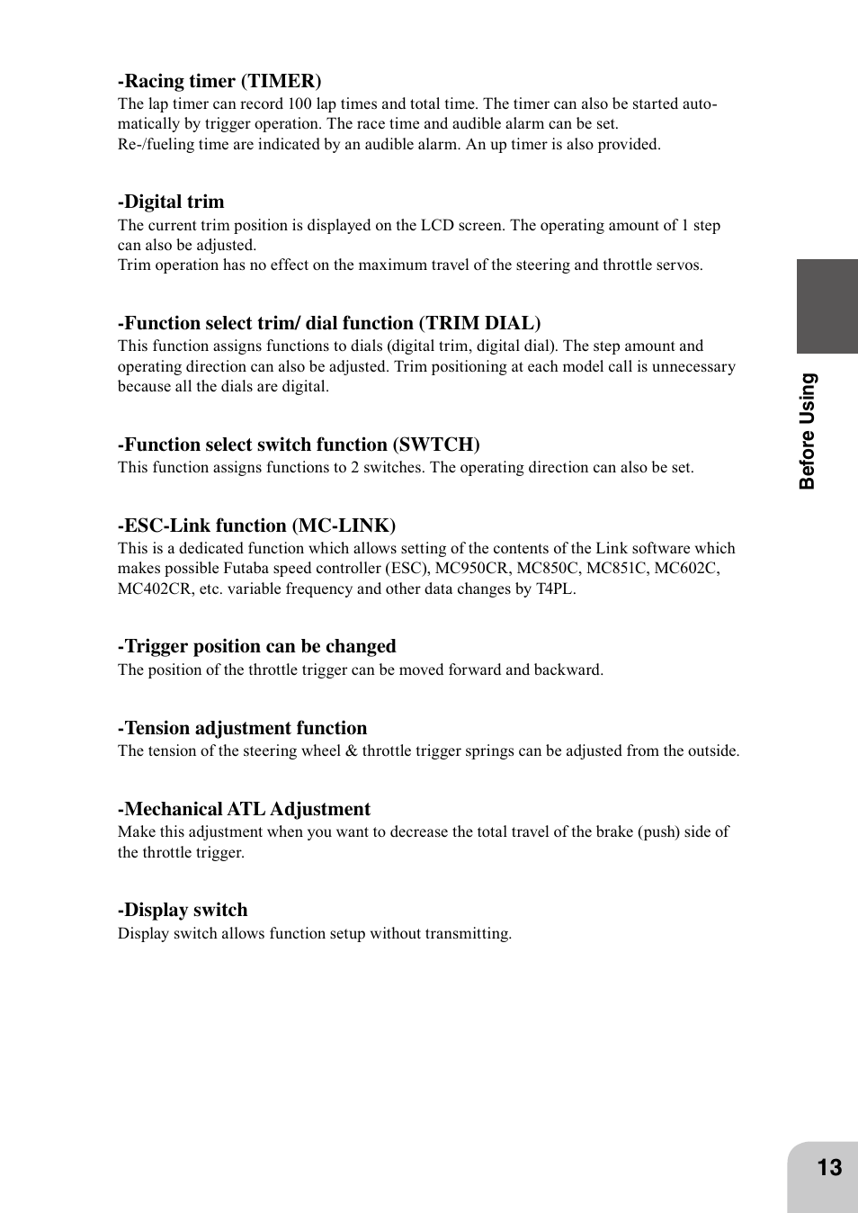 Futaba 4PL 2.4GHz FHSS User Manual | Page 13 / 105