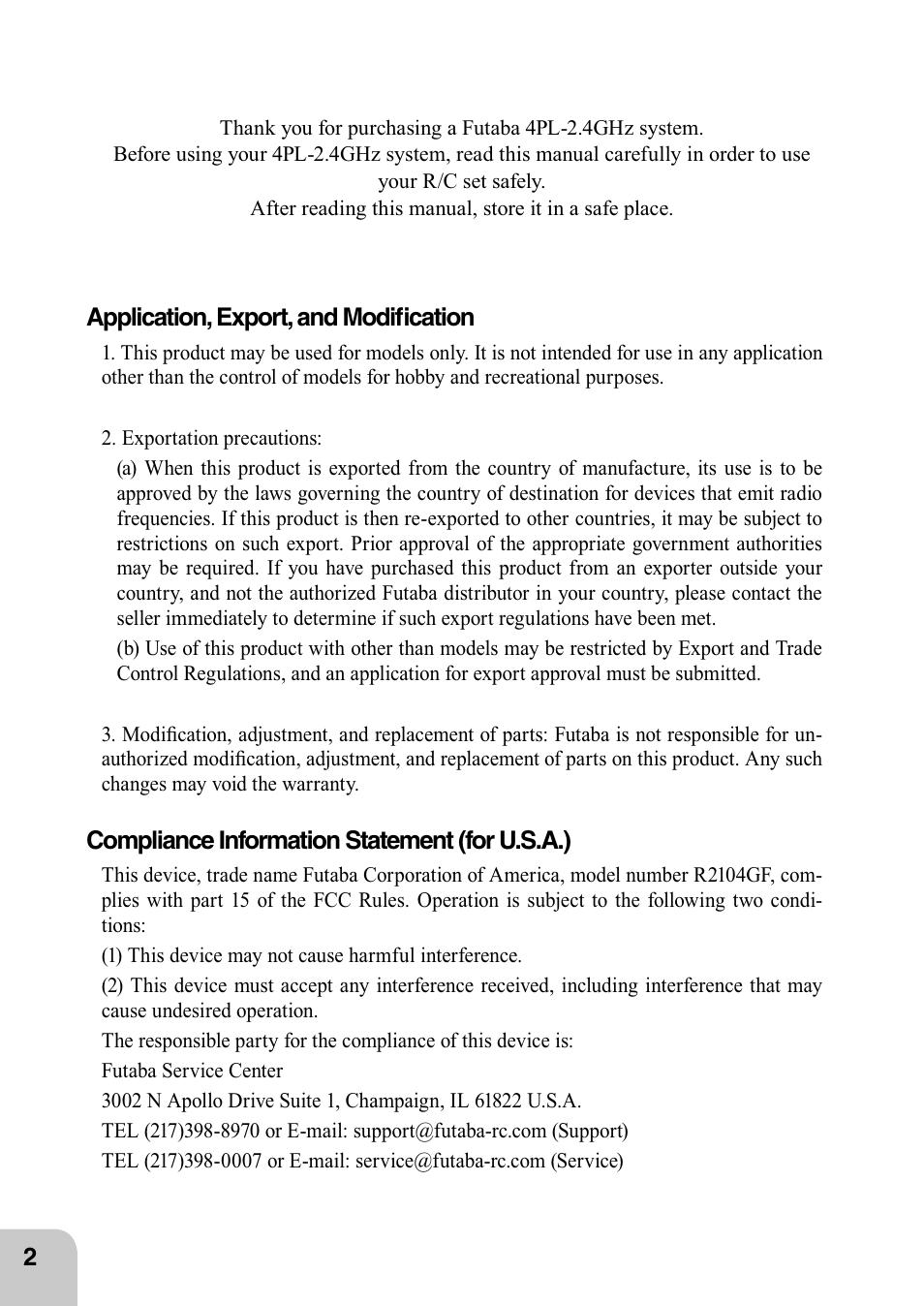 Futaba 4PL 2.4GHz FHSS User Manual | Page 2 / 105