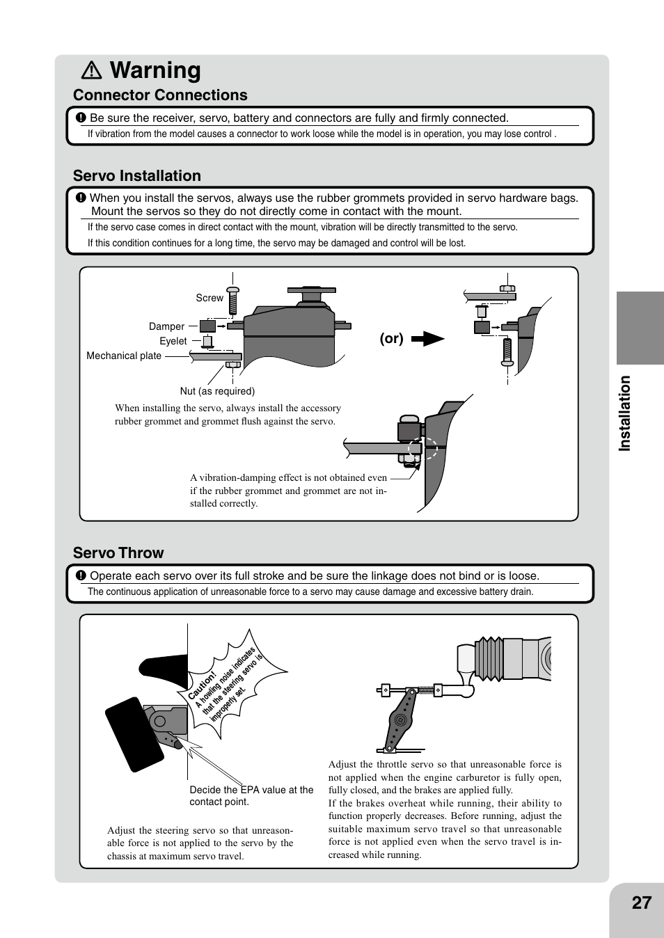 Ｎ warning, Servo throw | Futaba 4PL 2.4GHz FHSS User Manual | Page 27 / 105