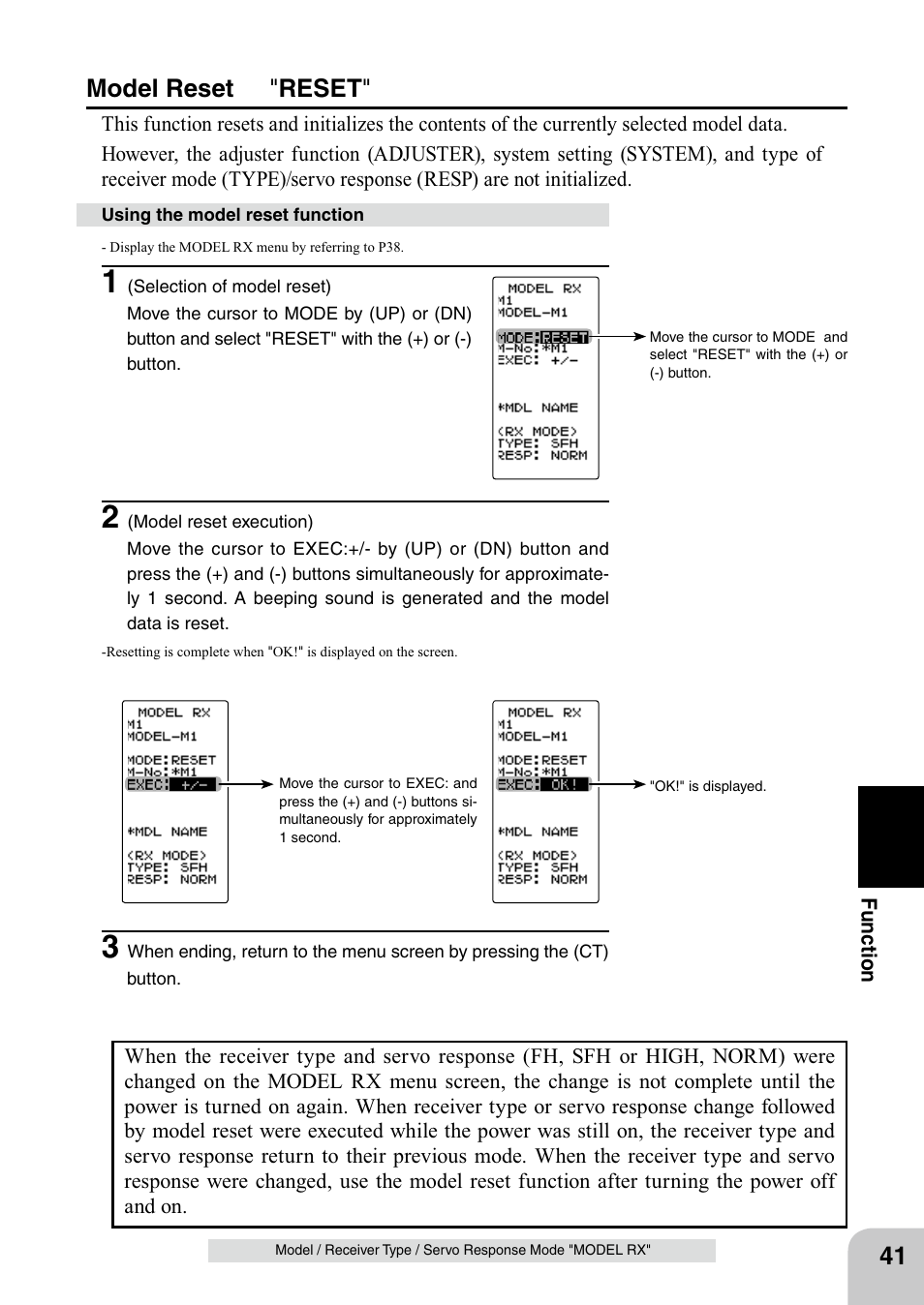 Model reset " reset | Futaba 4PL 2.4GHz FHSS User Manual | Page 41 / 105