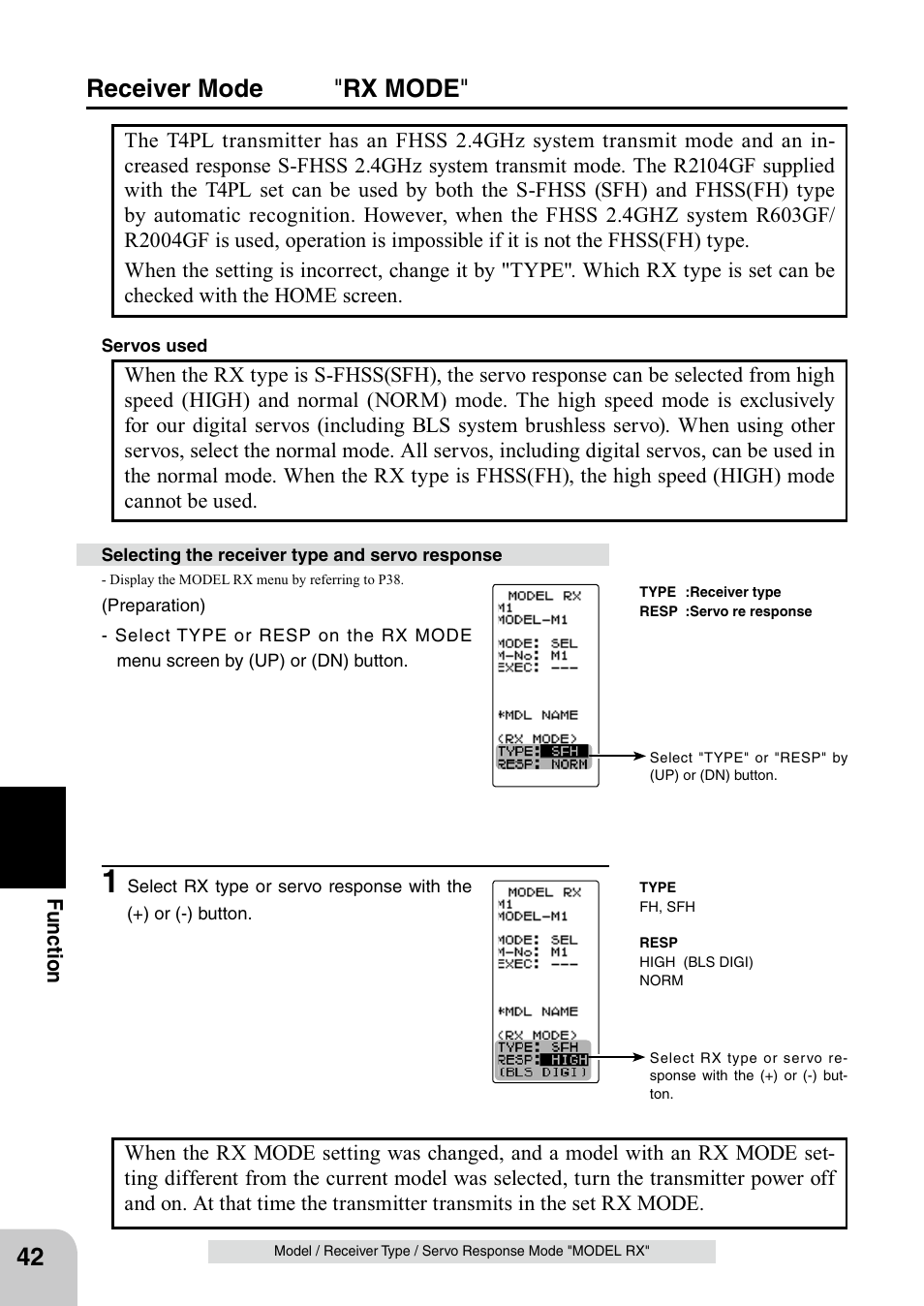 Receiver mode " rx mode | Futaba 4PL 2.4GHz FHSS User Manual | Page 42 / 105